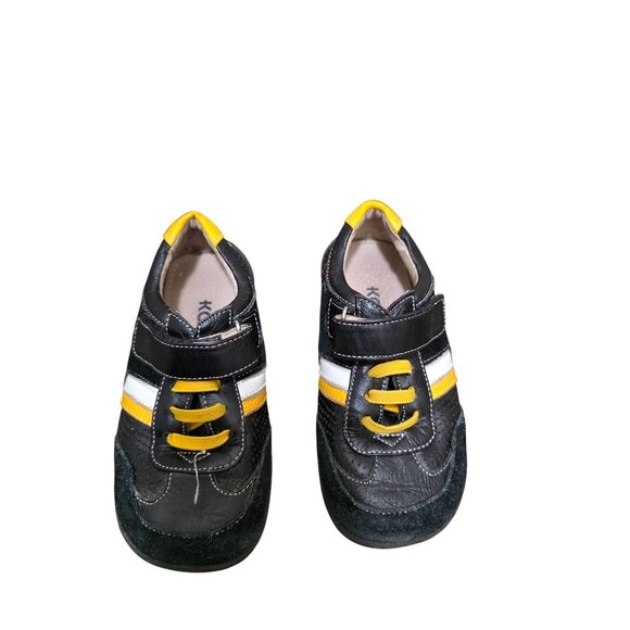 Kai Kids Black & Yellow Leather Sneakers Lace-Up Details Size 10.5 - Picture 1 of 9